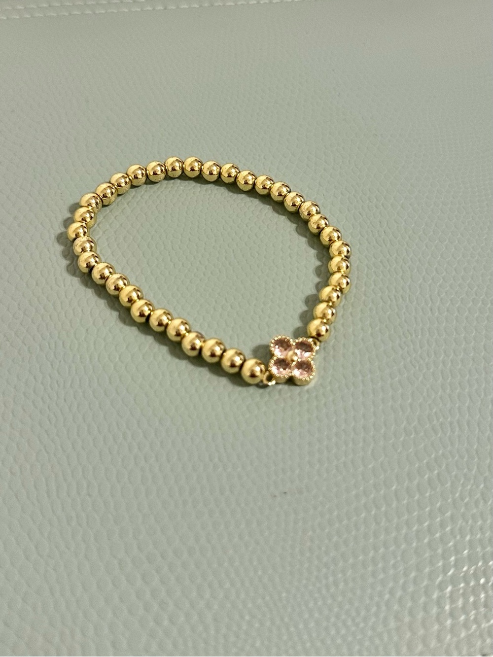 Pink Tourmaline Clover Stretch Ball Bead Bracelet